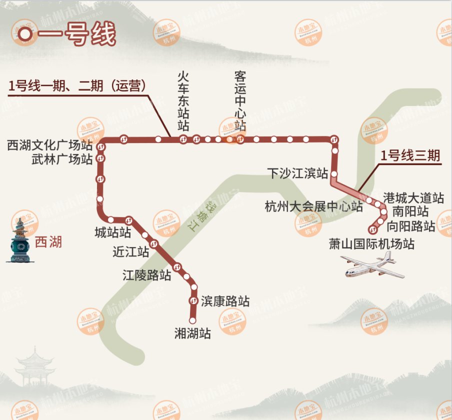 杭州地铁1号线三期线路图(完整版 规划图)
