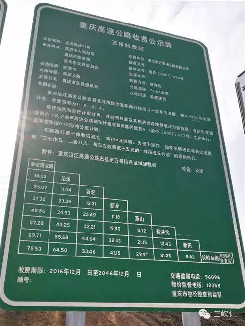 重庆沿江高速收费标准