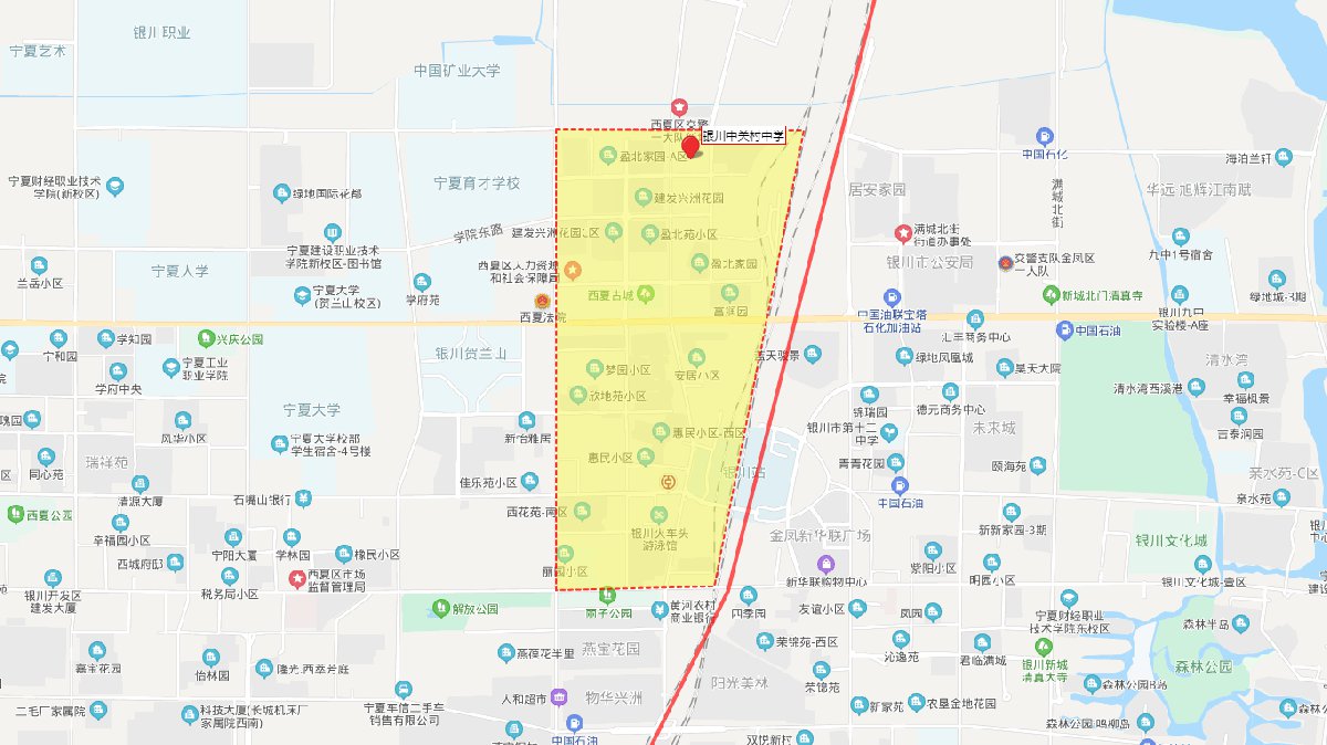 银川西夏区学区划分地图