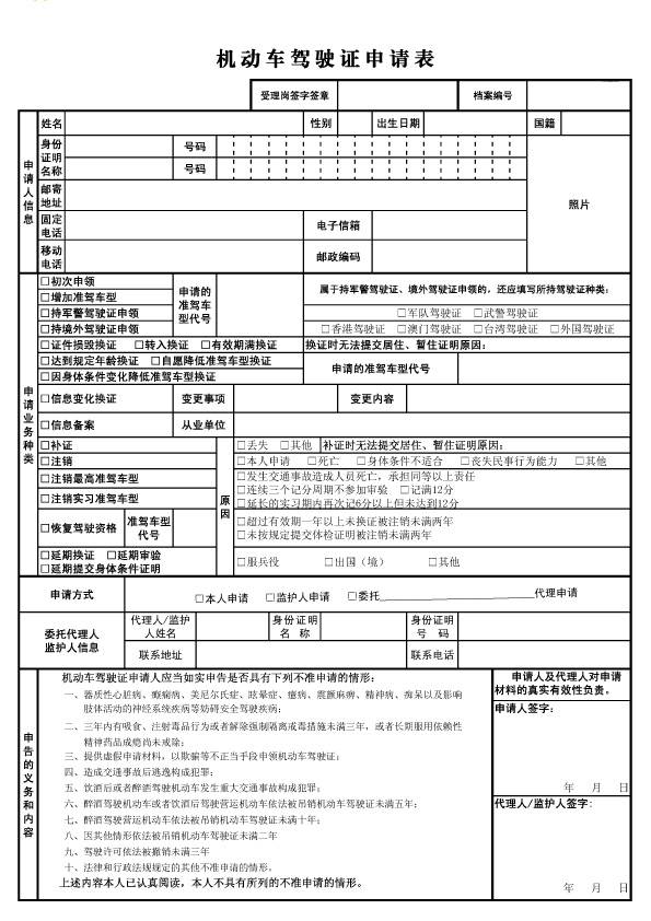 贵阳机动车驾驶证申请表