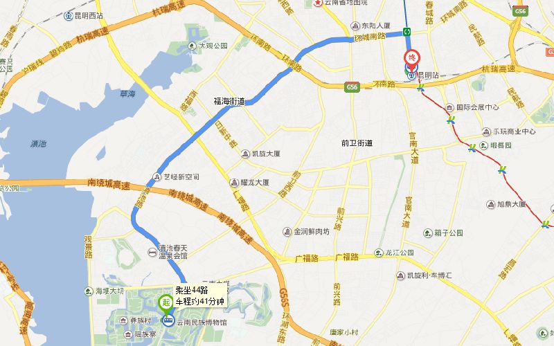 云南民族村到昆明火车站怎么走