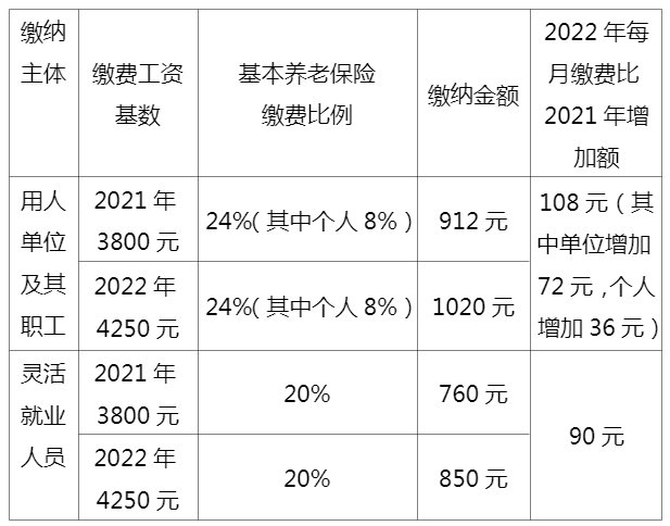 2022连云港养老保险缴费金额及缴费比例