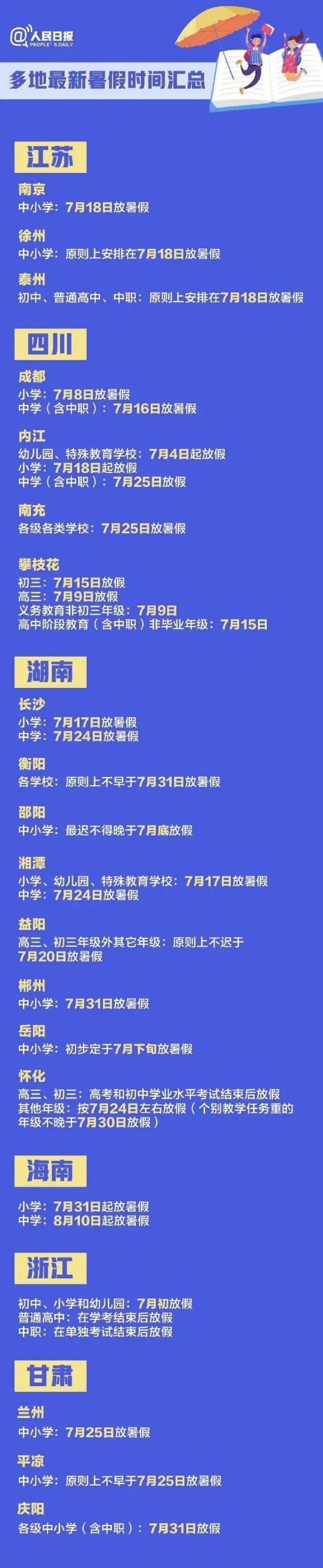 2020甘肃各市州暑假放假时间汇总（持续更新）
