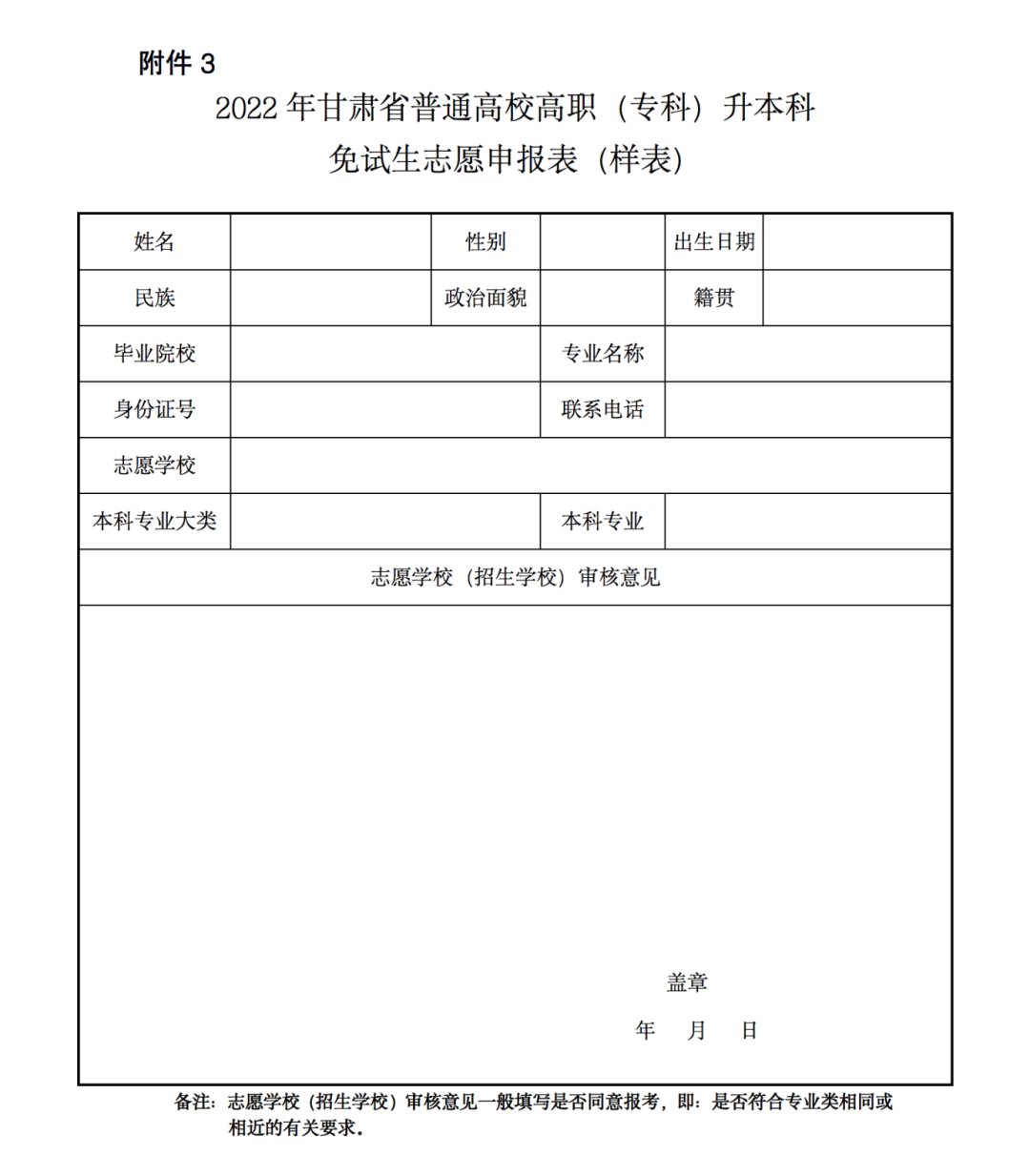 2022年甘肃省专升本免试生招生实施方案