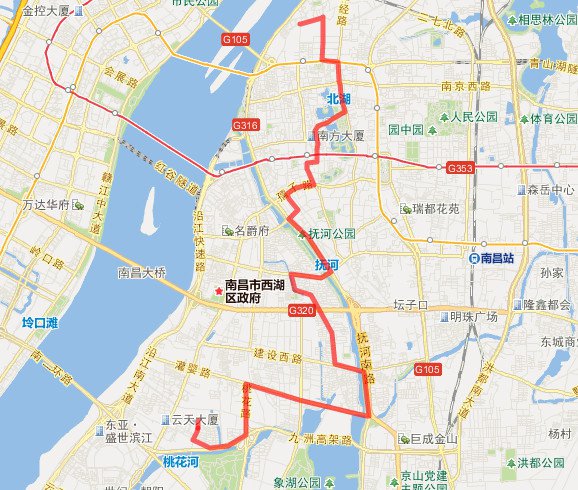 南昌公交33路调整后线路及停靠站点