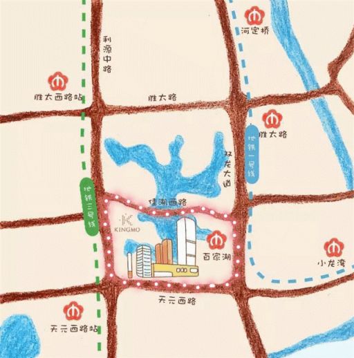 景枫kingmo地址:双龙大道1698号,地铁1号线百家湖站