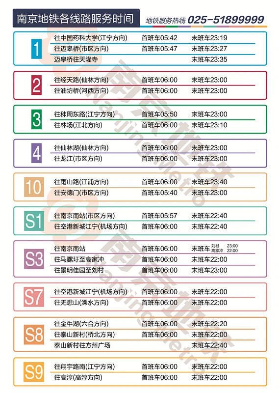 2021南京地铁首末班时间一览表