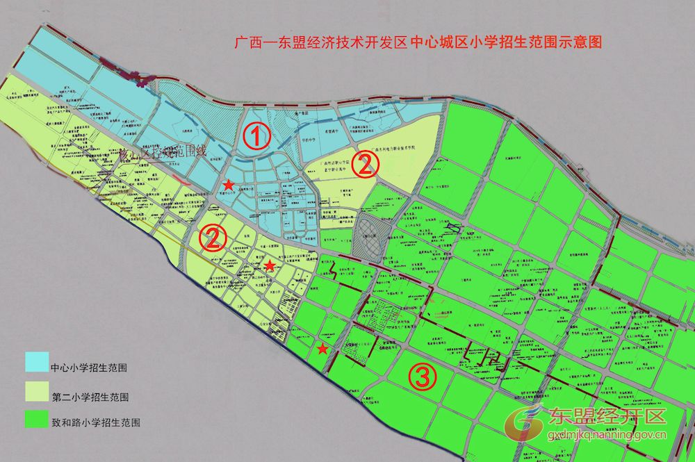 广西-东盟经济技术开发区中心城区小学招生范围示意图