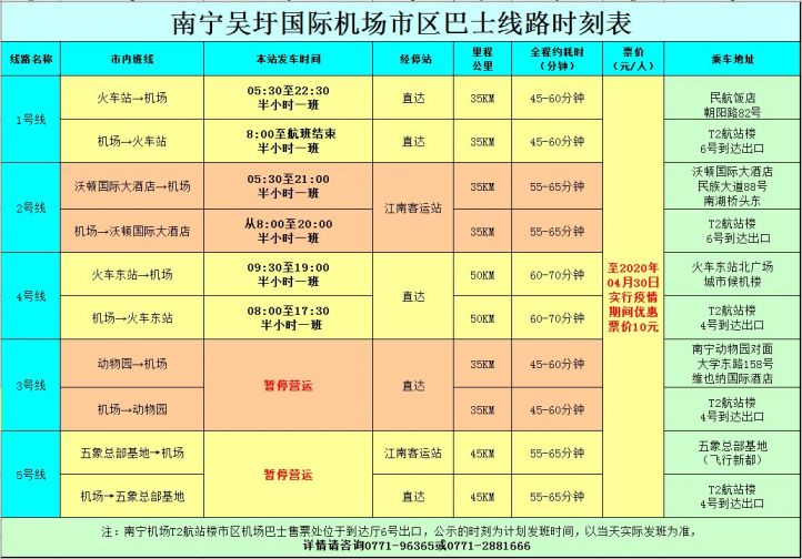 2020年肺炎疫情防控期间南宁机场大巴调整信息