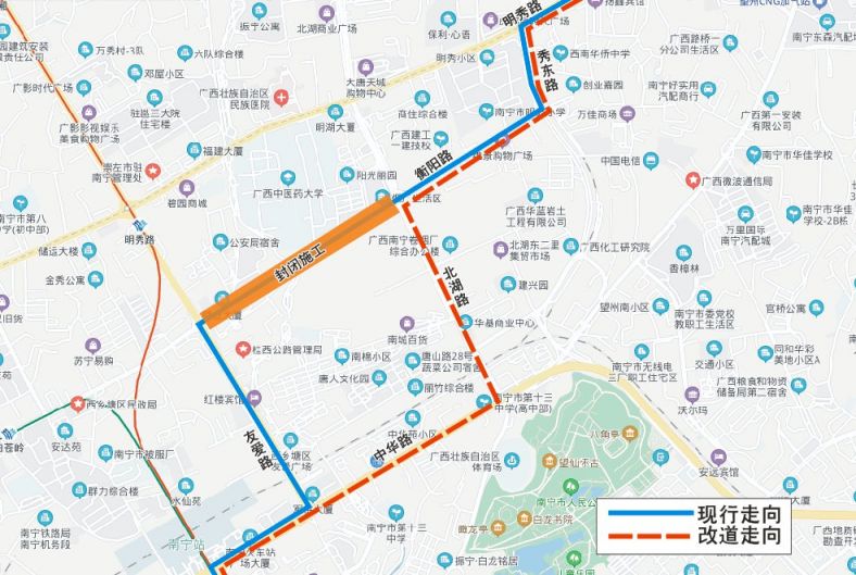 4月18日起南宁临时调整22路等8条公交线路走向