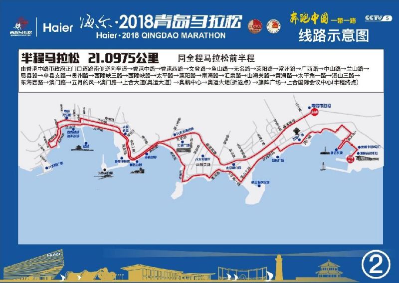 2018青岛马拉松半程赛起点 站点 线路图