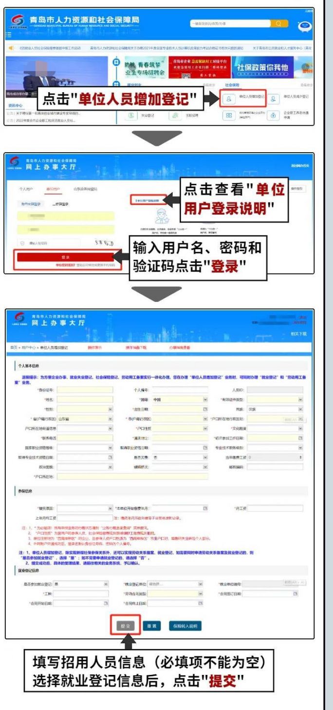 青岛市新招用职工社保参保登记方式（流程 入口）