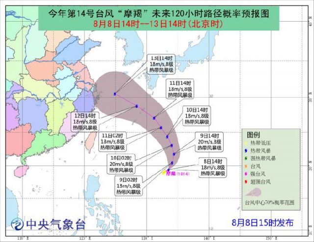 2018年底14号台风摩羯生成 预计11日进入东海东部海面