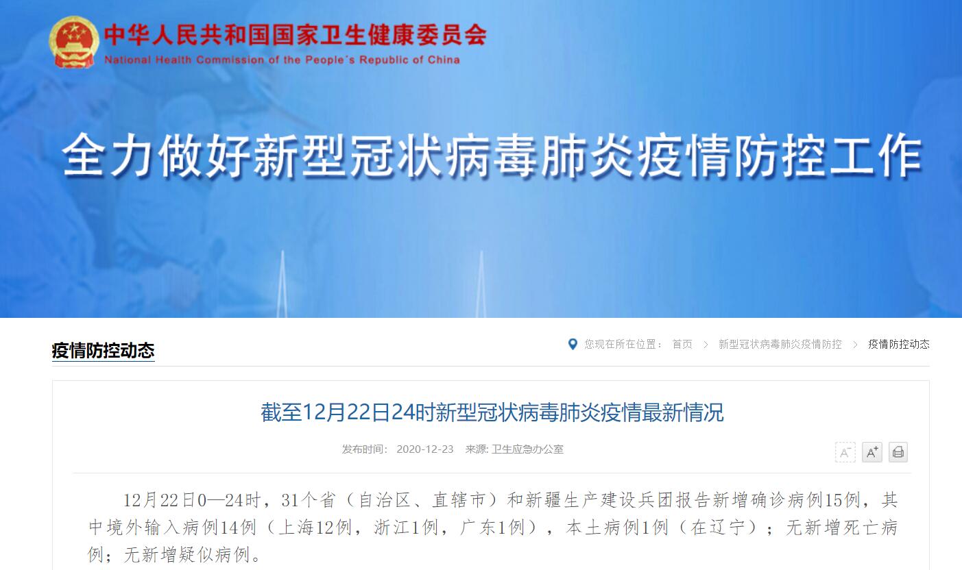 【黑龙江新增确诊15例】12月22日0