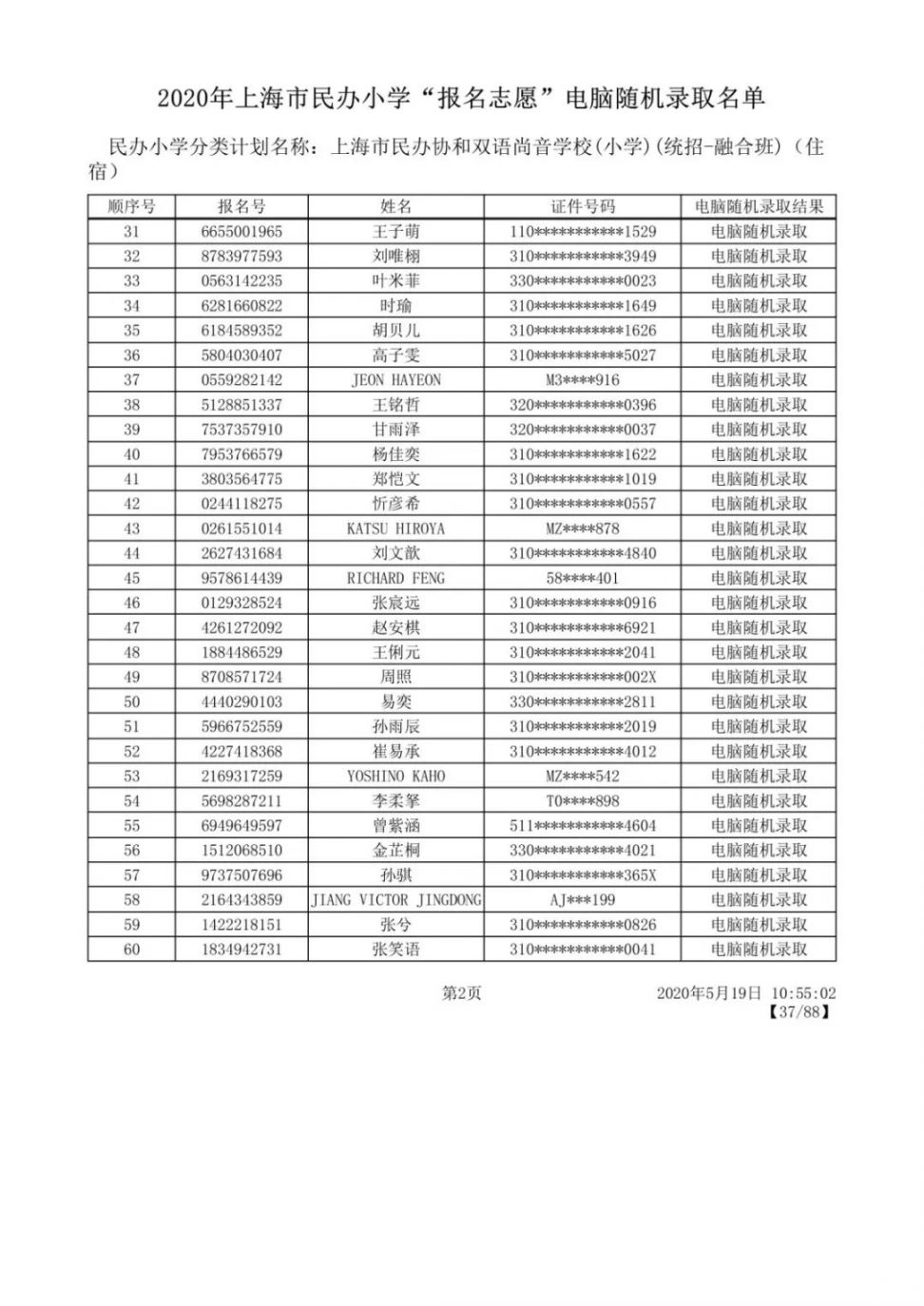 2020上海闵行区民办小学摇号录取结果公布 附名单