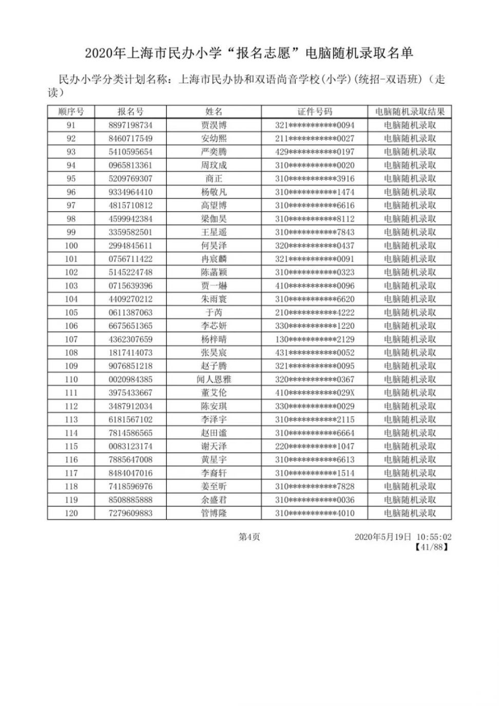 2020上海闵行区民办小学摇号录取结果公布 附名单