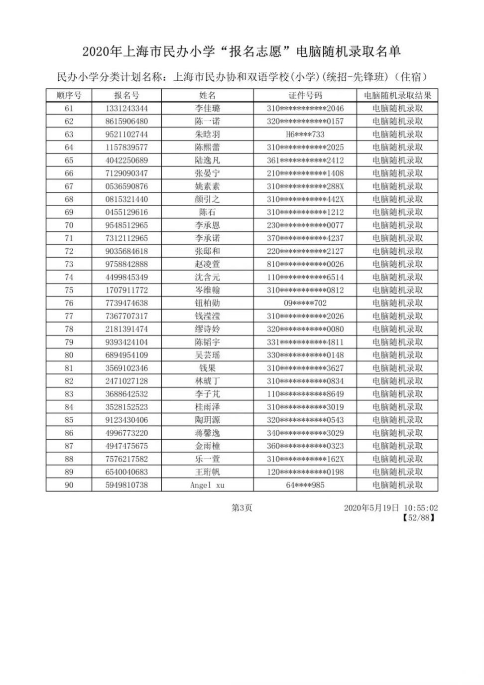 2020上海闵行区民办小学摇号录取结果公布 附名单