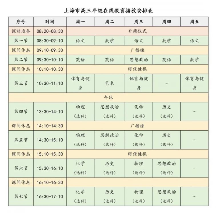 2020上海中小学在线教育空中课堂课表(秋季)