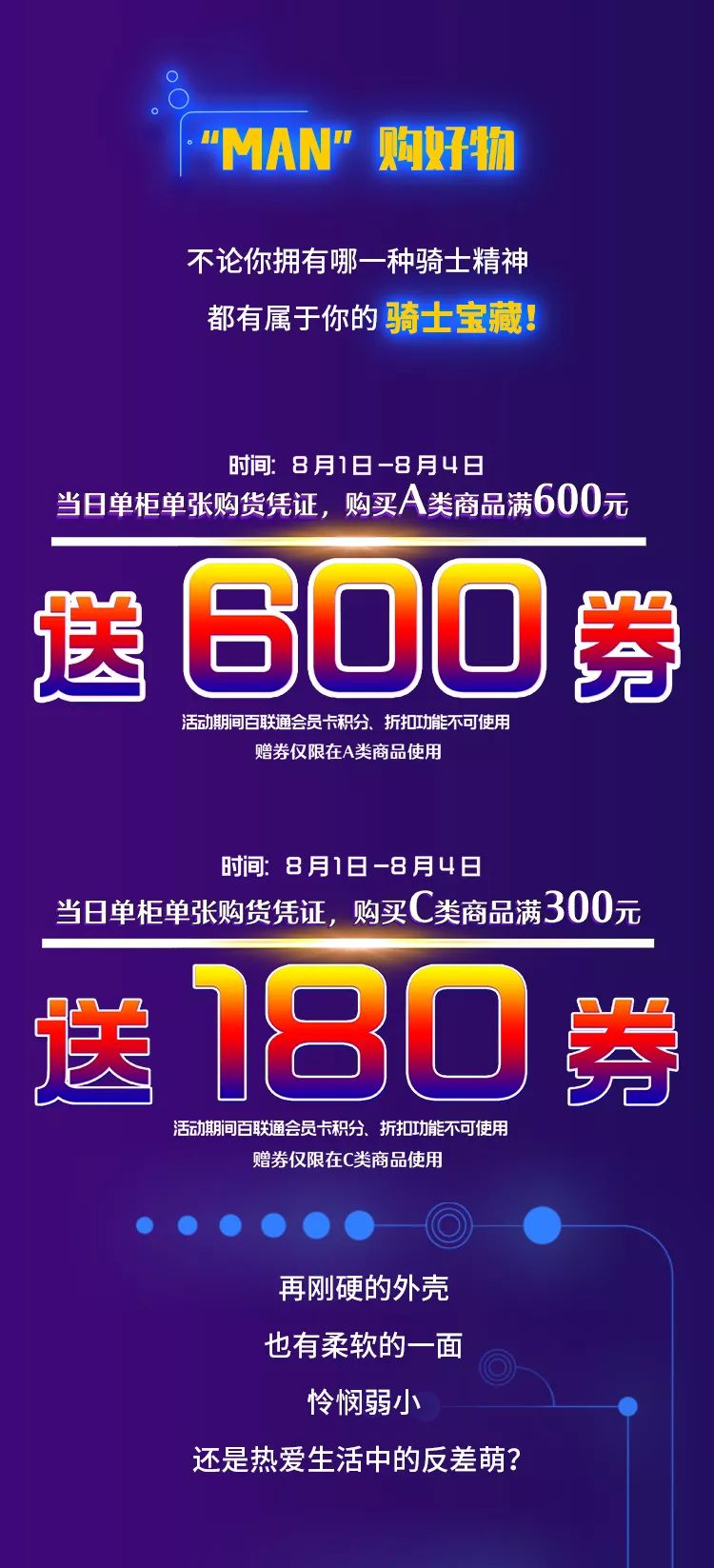 上海第一八佰伴83男人节 A类商品满600送600券