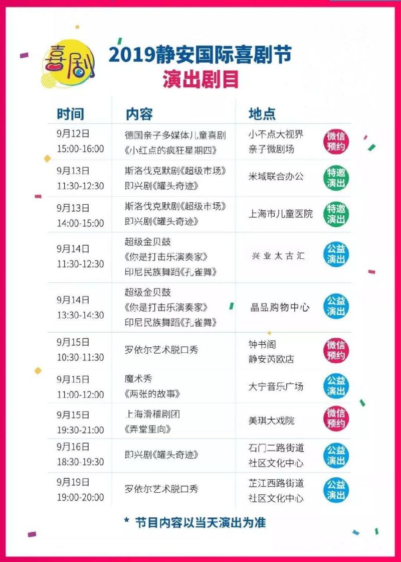 2019上海静安国际喜剧节演出剧目信息一览