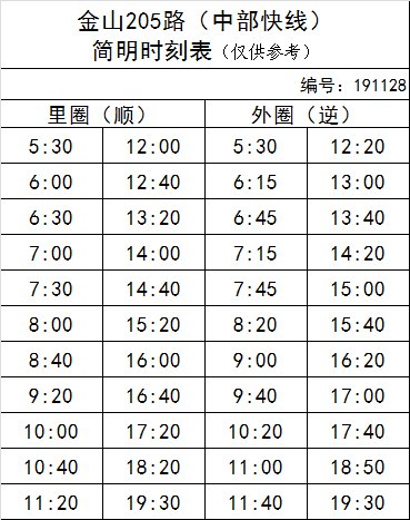 金山巴士公交205路正式开通 设置近30个站点