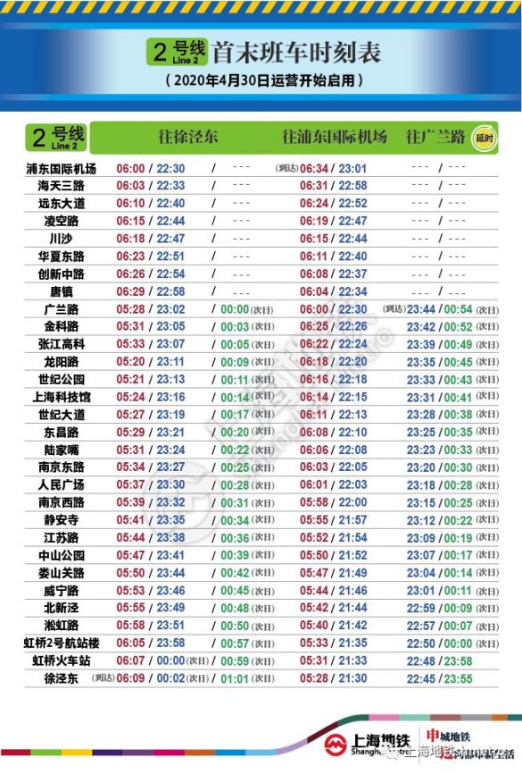 4月30日起上海地铁2、5、7号线恢复常态末班车