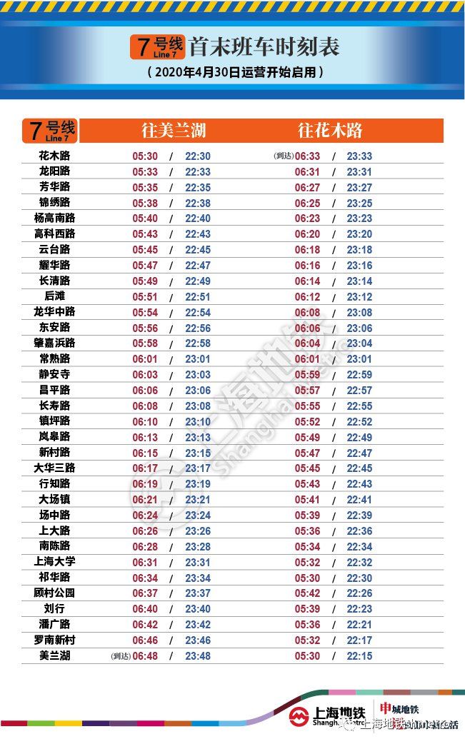 4月30日起上海地铁2、5、7号线恢复常态末班车