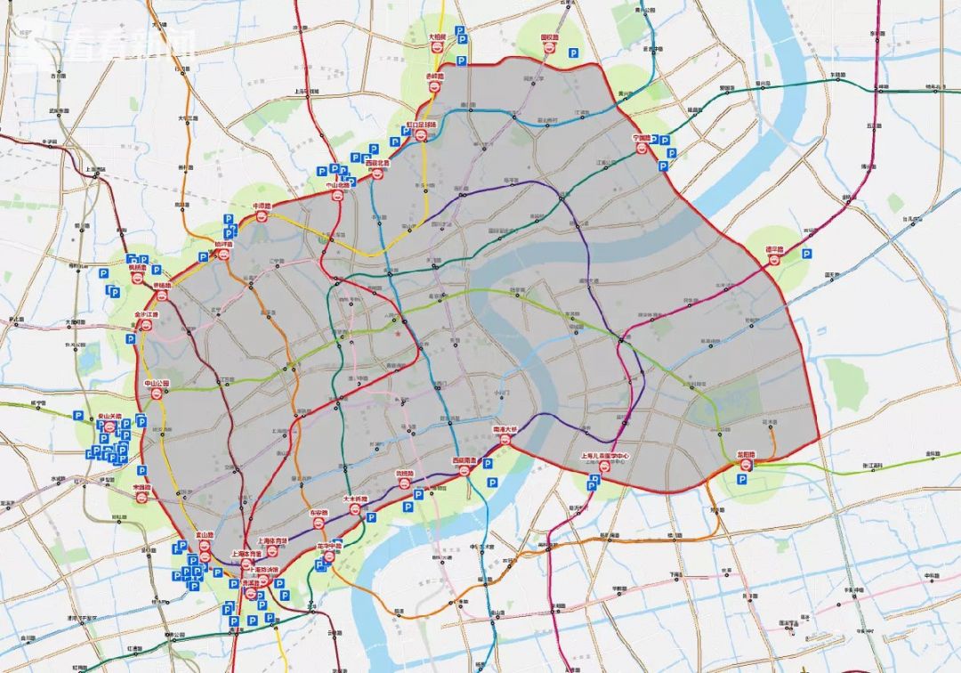 上海内环限行区域图(2021年5月6日起施行)