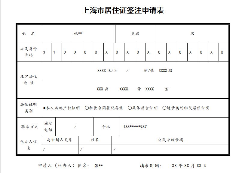 上海居住证签注办理材料