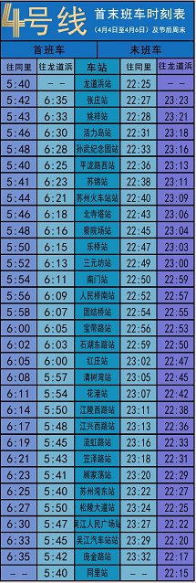 苏州地铁2021年清明节及节后线网时间表