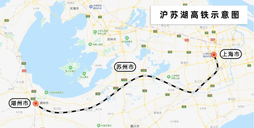 线路在湖州与商合杭高铁,宁杭高铁,湖杭高铁衔接,在苏州吴江与通苏嘉