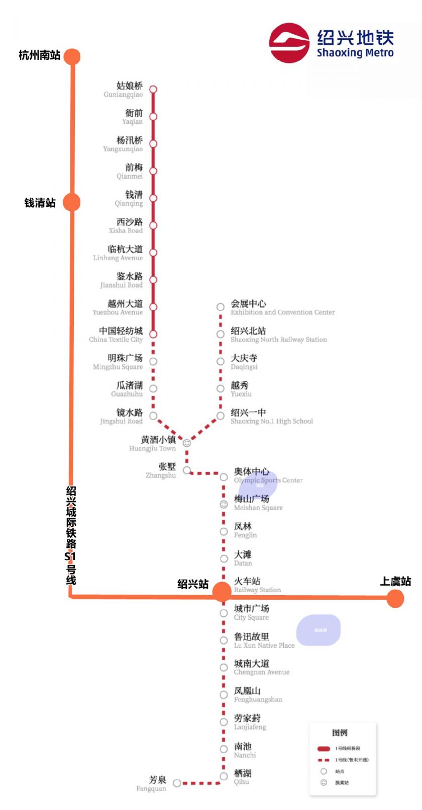 2021绍兴地铁1号线柯桥段站点路线图