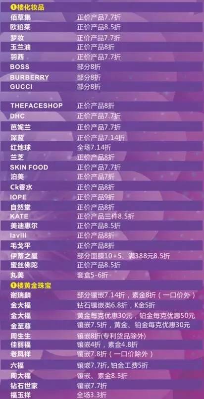 2016太阳百货周年庆品牌折扣汇总