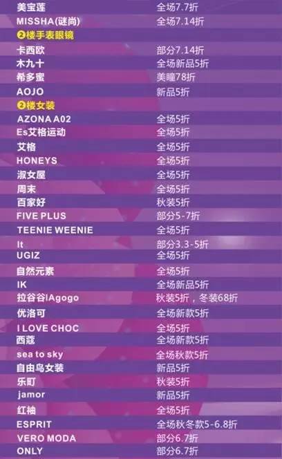 2016太阳百货周年庆品牌折扣汇总