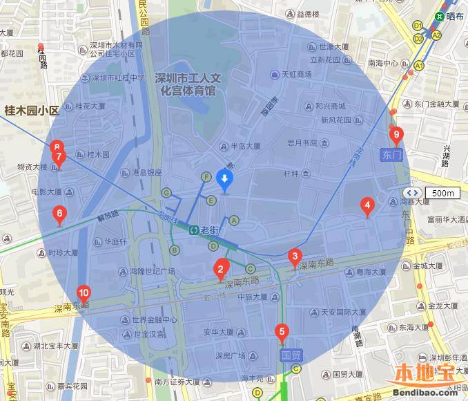 具体线路(1)从起点老街地铁站-f口向正西方向出发,沿新