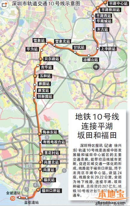 深圳地铁10号线南延段站点一览 福保区交通要逆天