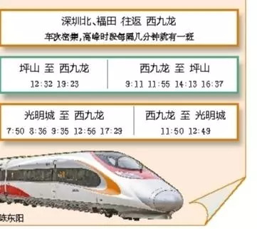 香港高铁列车时刻表(始发终到站+车次+时间+历