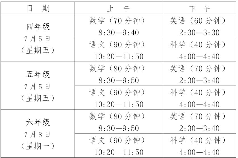 龙华2019年春季学期期末考试时间（小学 初中 高中）