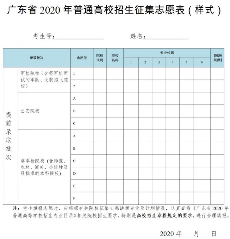 广东2020年提前批本科院校征集志愿填报指引（补录）