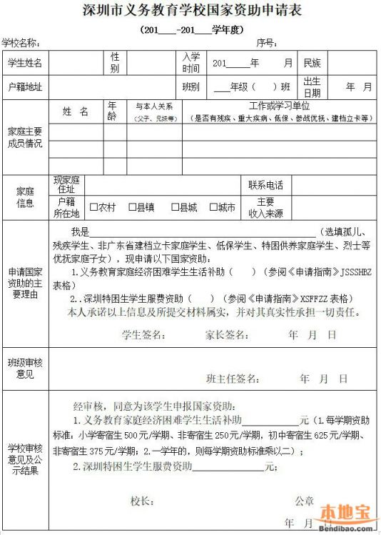 深圳小学初中学校学生资助申请材料清单