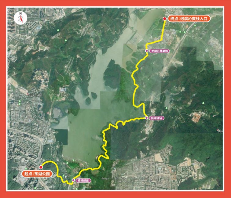 路线图,及报名指南         东湖公园大门→梧桐绿道入口→仙湖驿站