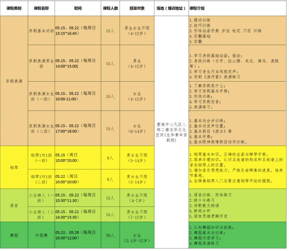 2023龙华区公益艺术培训课程表
