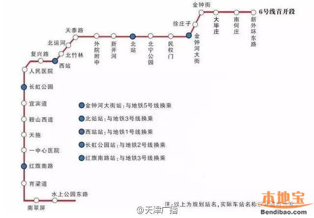 天津地铁6号线首期试运营时间确定 7月1日正式