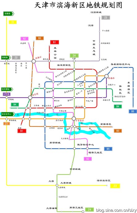 天津市滨海新区地铁规划图 <wbr>1.2版（B1-B5、Z1-Z4、M9线）
