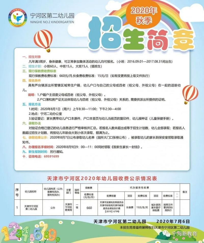 2020年天津市宁河区公办幼儿园招生简章汇总