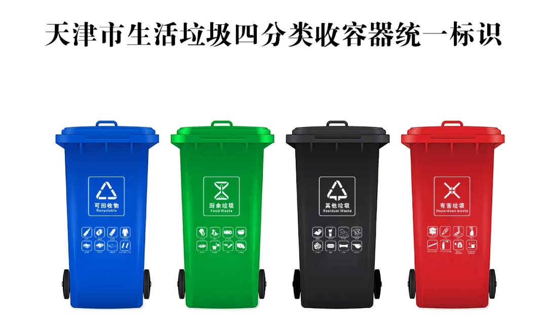 天津生活垃圾分类四大类垃圾桶颜色