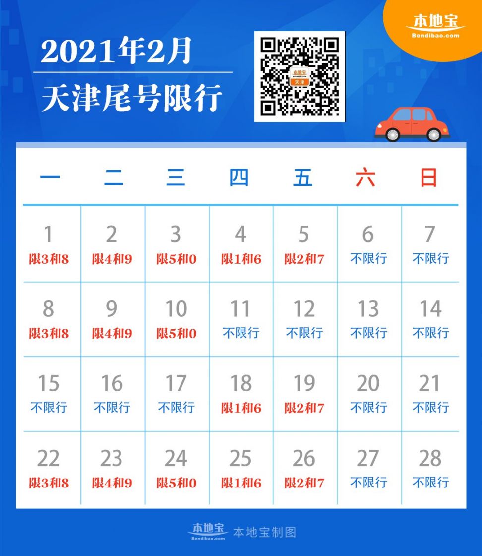 资讯快递 交通 > 2021年2月天津限号查询表   2021年1月4日至2021年4