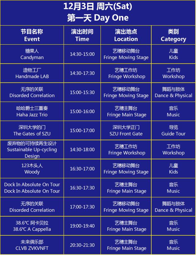 2016深圳湾艺穗节活动时间表一览