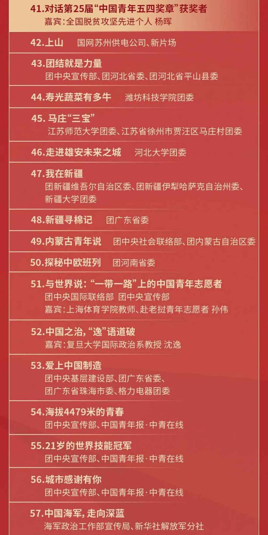 2021共青团中央五四青年节主题云团课详细节目单（节目流程）