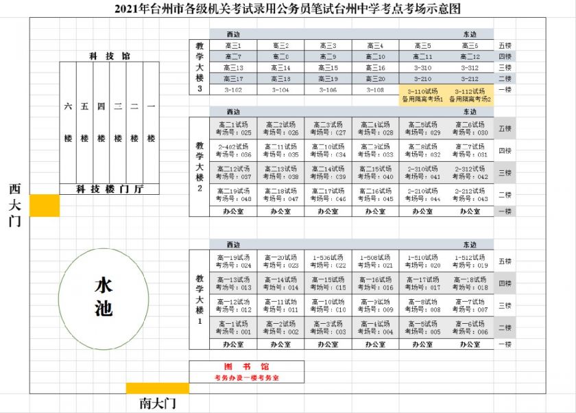 2021浙江公务员考试台州考场示意图汇总